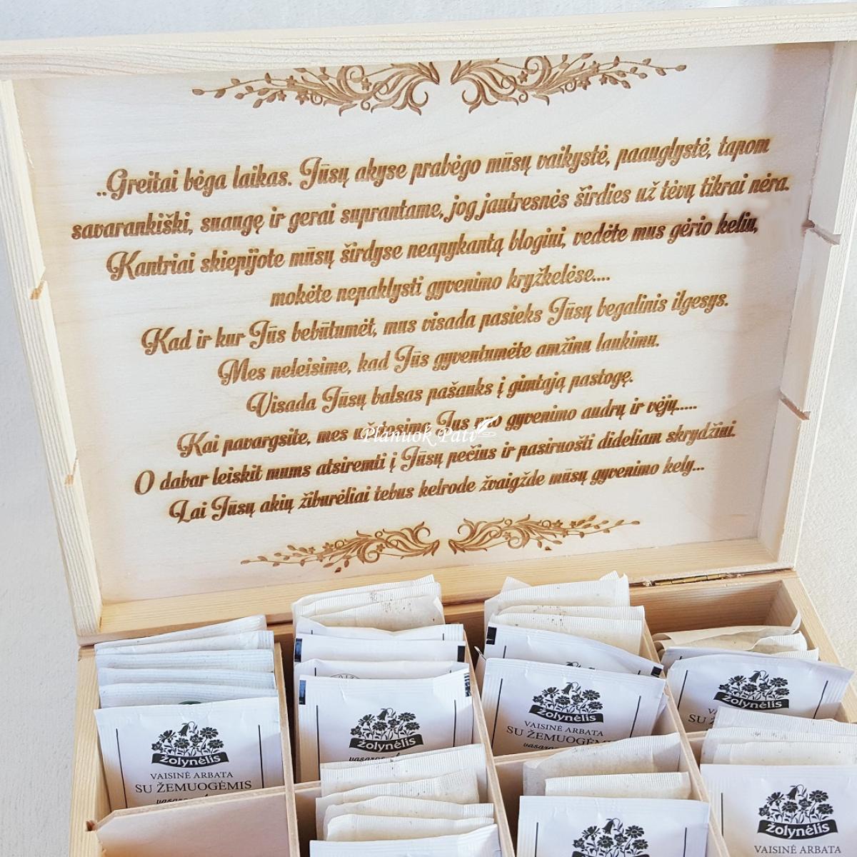 Medinė arbatos dėžutė - dovana tėveliams (12 skyrių)