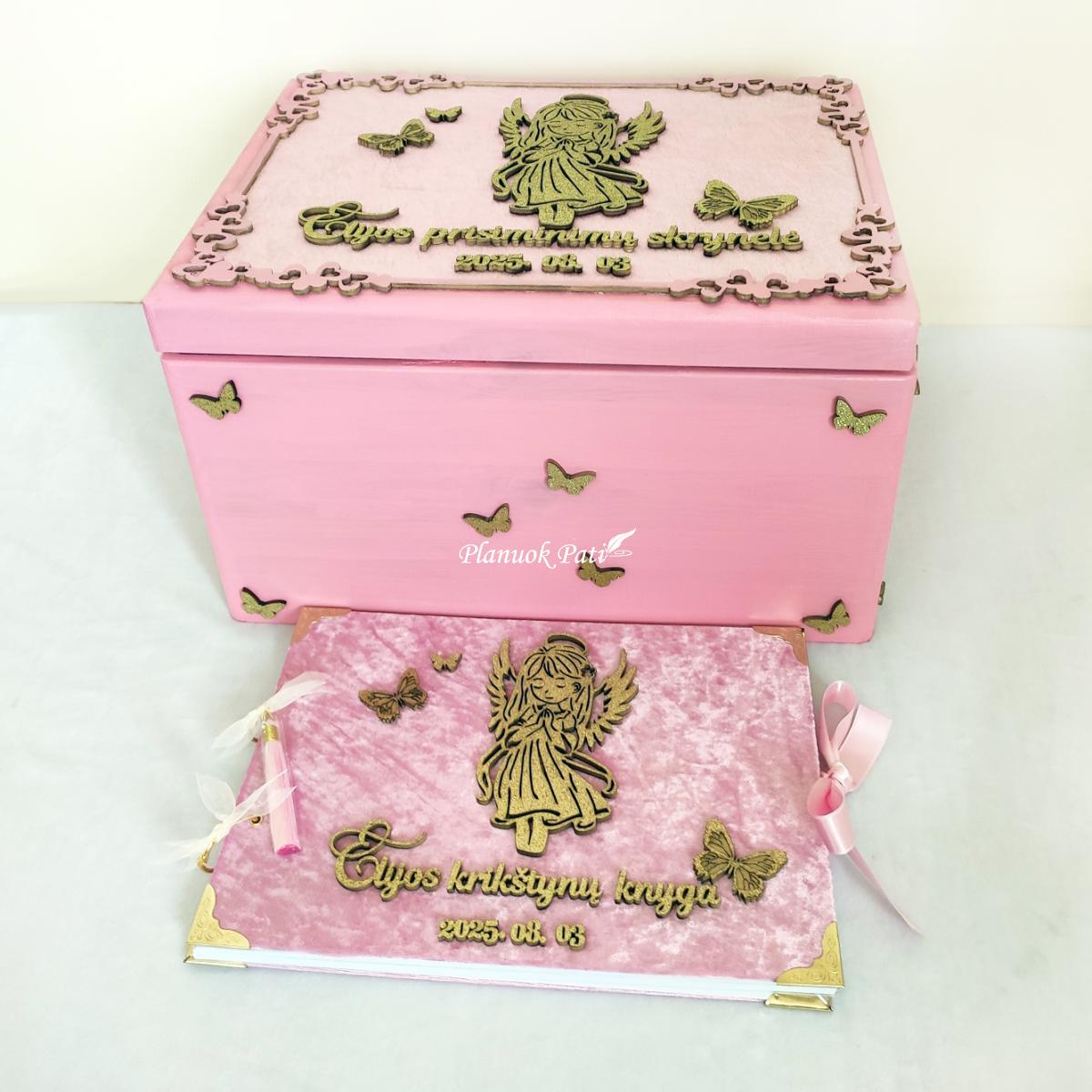 Komplektas krikštadėžė ir aksomo knyga Mergaitė angelas