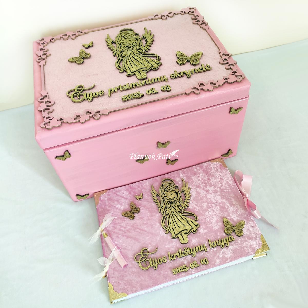 Komplektas krikštadėžė ir aksomo knyga Mergaitė angelas