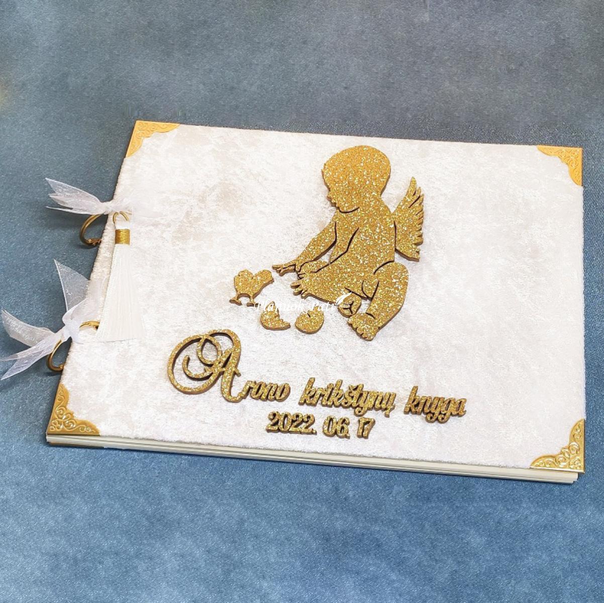 Palinkėjimų knyga krikštynoms Angelėlis su paukšteliu