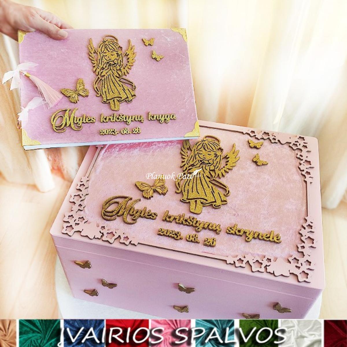 Komplektas krikštadėžė ir aksomo knyga Mergaitė angelas