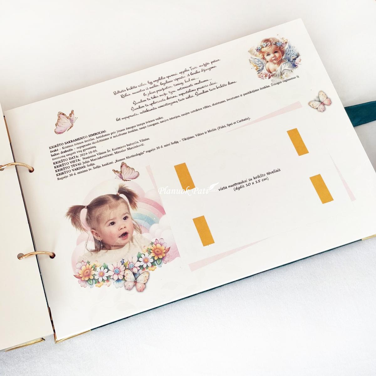 Aksominė krikštynų palinkėjimų knyga su individualiomis anketomis