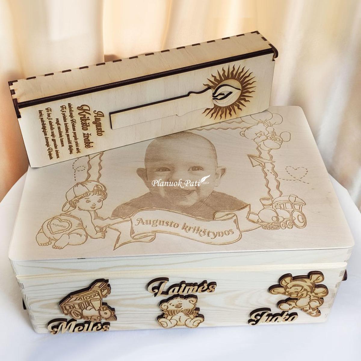 Krikštadėžė - prisiminimų skrynelė su graviruota nuotrauka