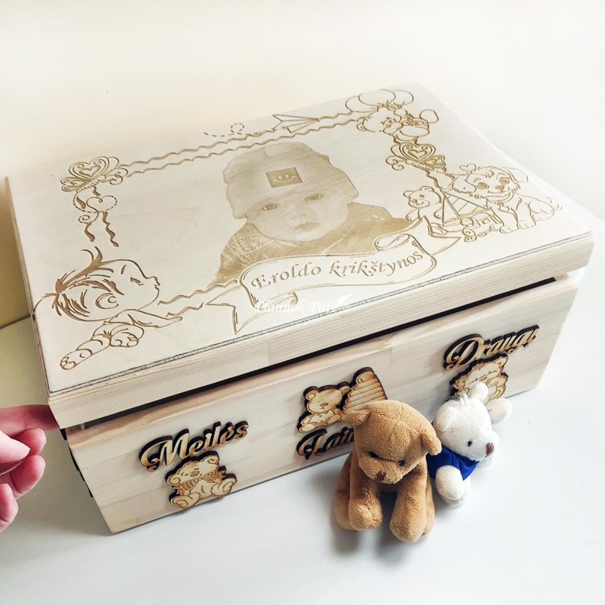 Krikštadėžė - prisiminimų skrynelė su graviruota nuotrauka