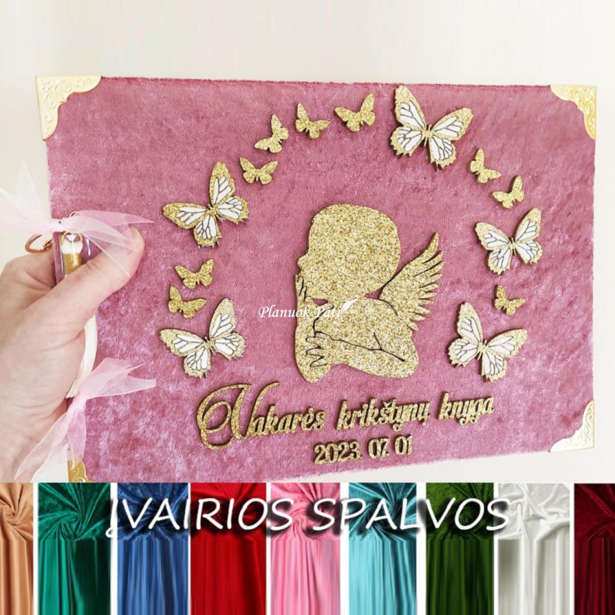 Krikštynų palinkėjimų knyga aksomo viršeliu