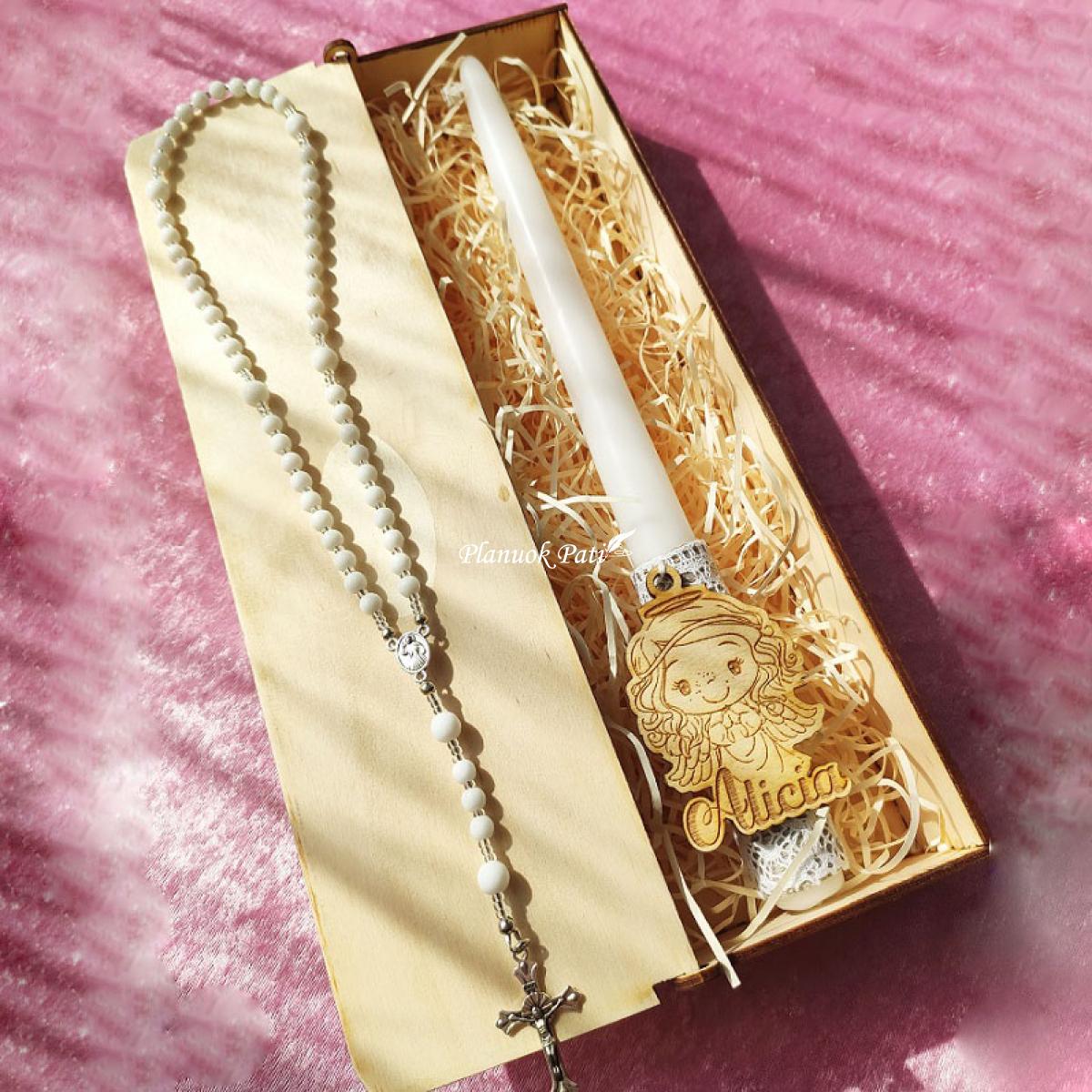 Krikšto žvakės ir pirmojo rožančiaus komplektas