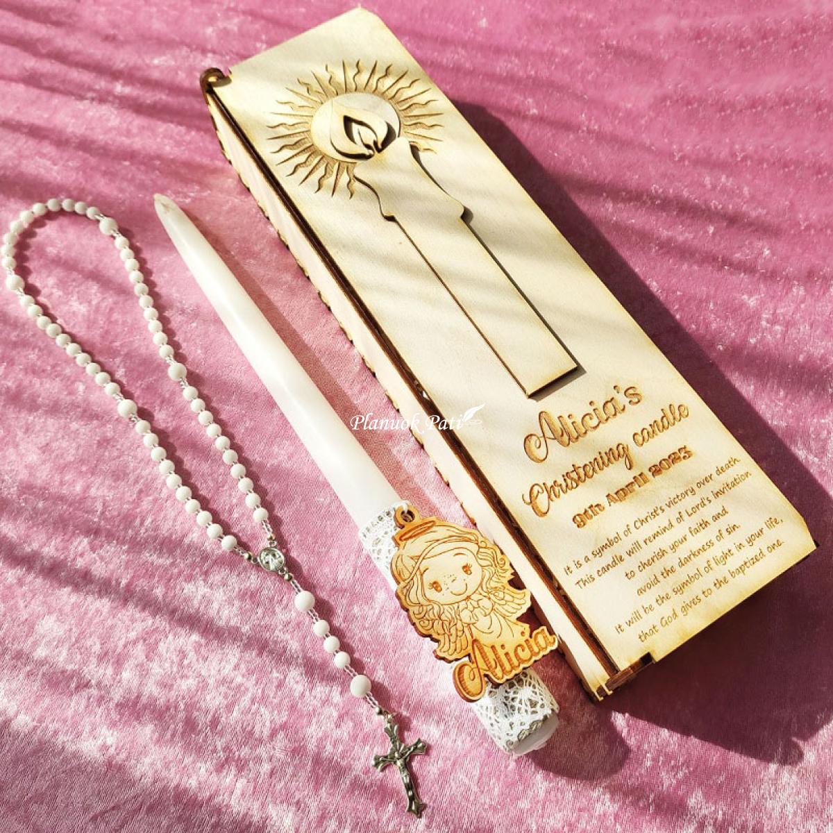 Krikšto žvakės ir pirmojo rožančiaus komplektas