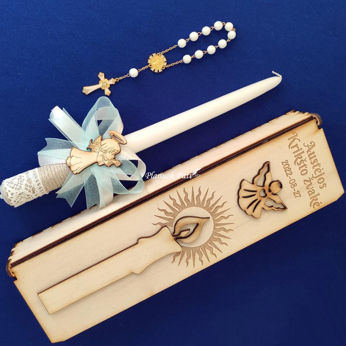 Krikšto žvakės ir pirmojo rožančiaus komplektas