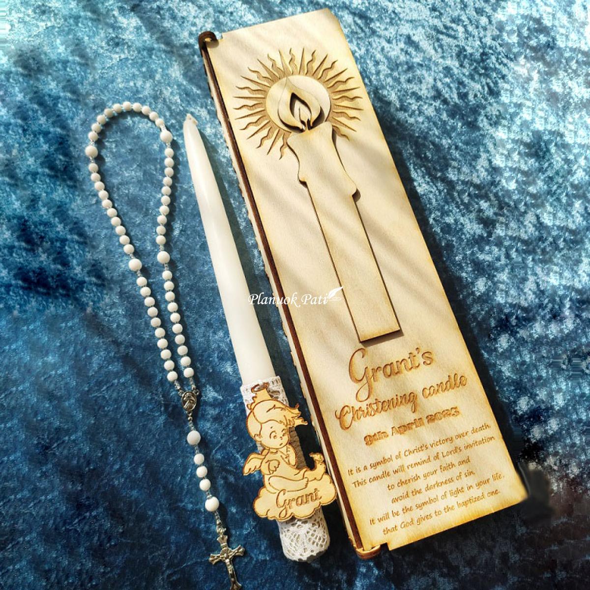 Krikšto žvakės ir pirmojo rožančiaus komplektas