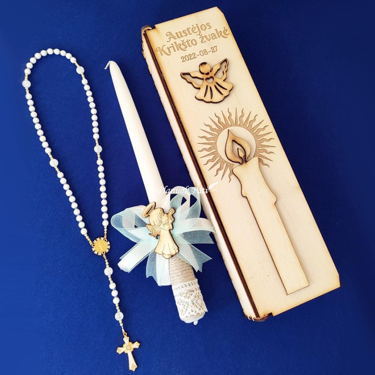 Krikšto žvakės ir pirmojo rožančiaus komplektas