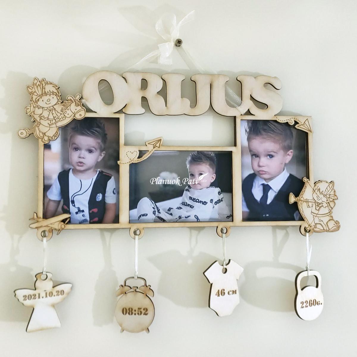 Pakabinamas metrikų rėmelis trims nuotraukoms