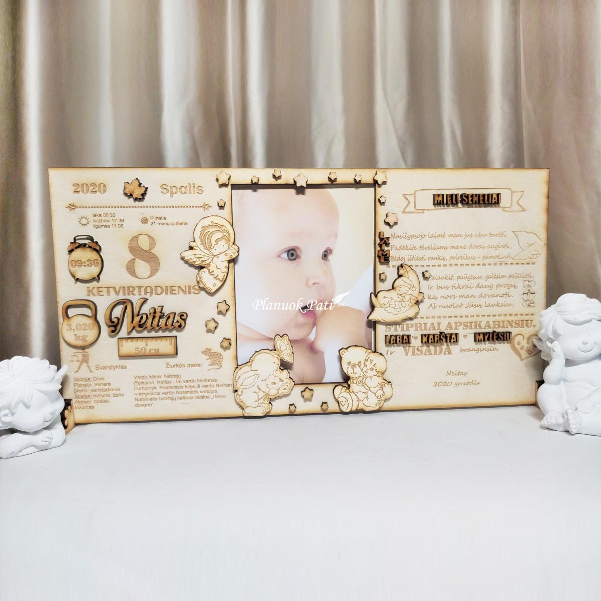 Rėmelis seneliams su vaiko gimimo metrikais