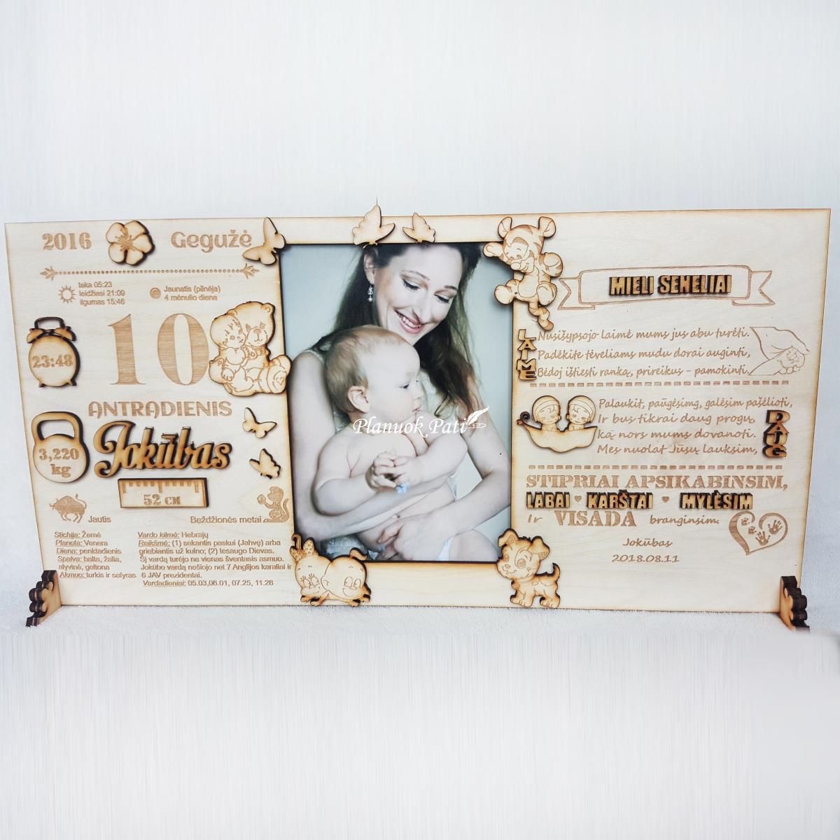 Rėmelis seneliams su vaiko gimimo metrikais