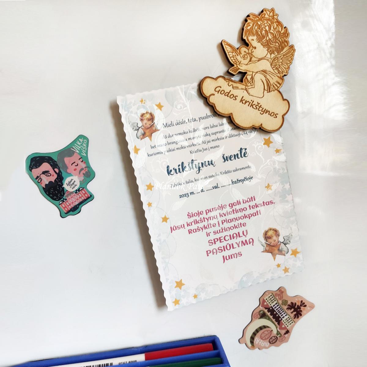 Krikštynų kvietimas svečiams - magnetukas