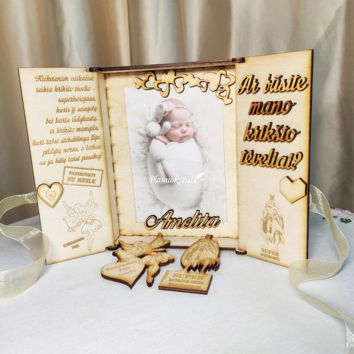 Kvietimas būti krikšto tėveliais - magnetukai atverčiamuose rėmeliuose