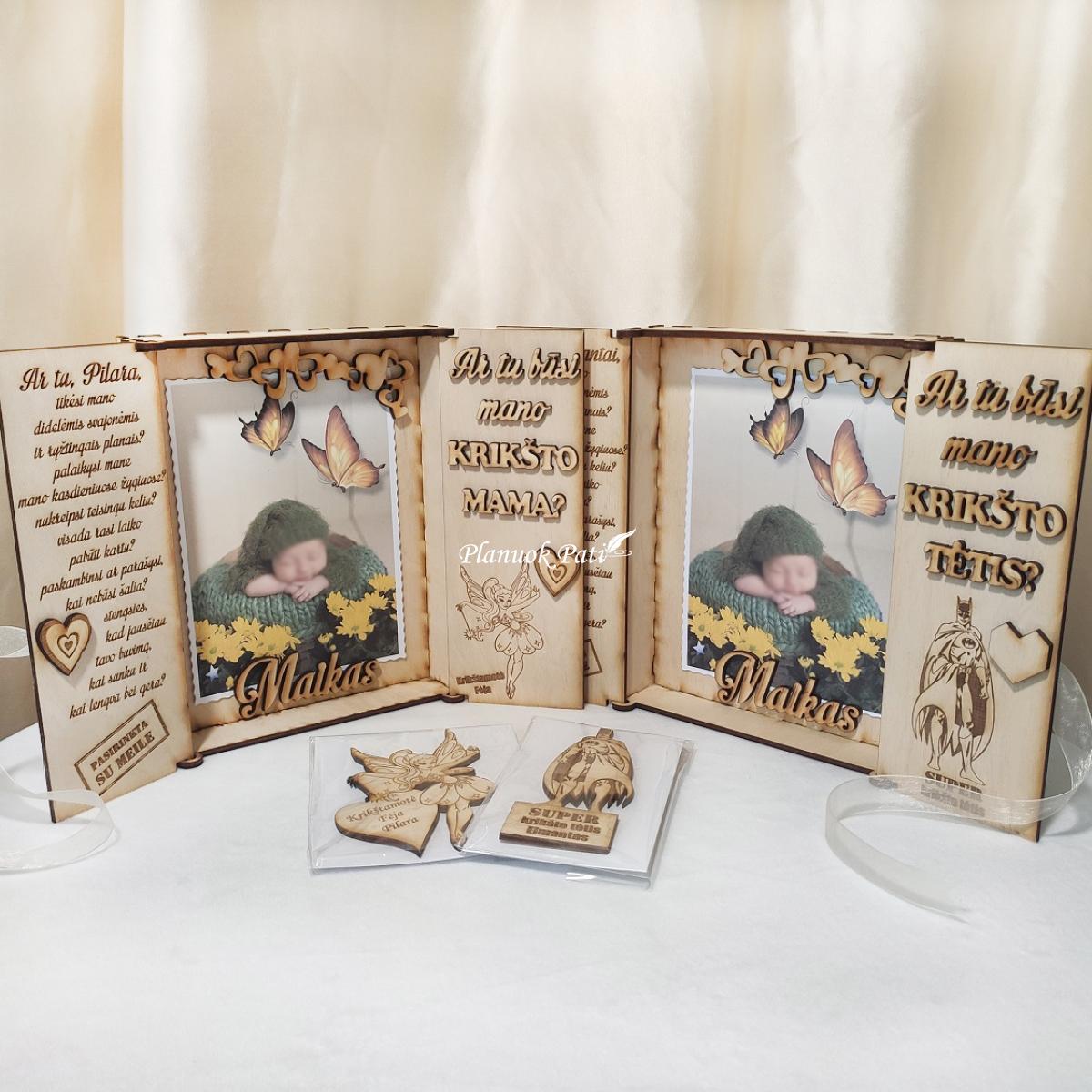 Du kvietimai būti krikšto tėveliais - magnetukai atverčiamuose rėmeliuose