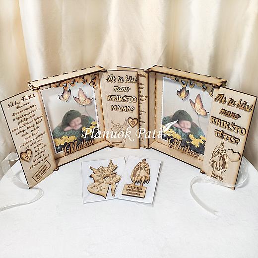 Du kvietimai būti krikšto tėveliais - magnetukai atverčiamuose rėmeliuose