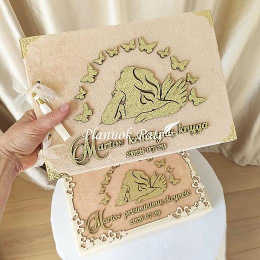 Krikštynų komplektas Tarp drugelių (krikštadėžė 35x24x15cm)