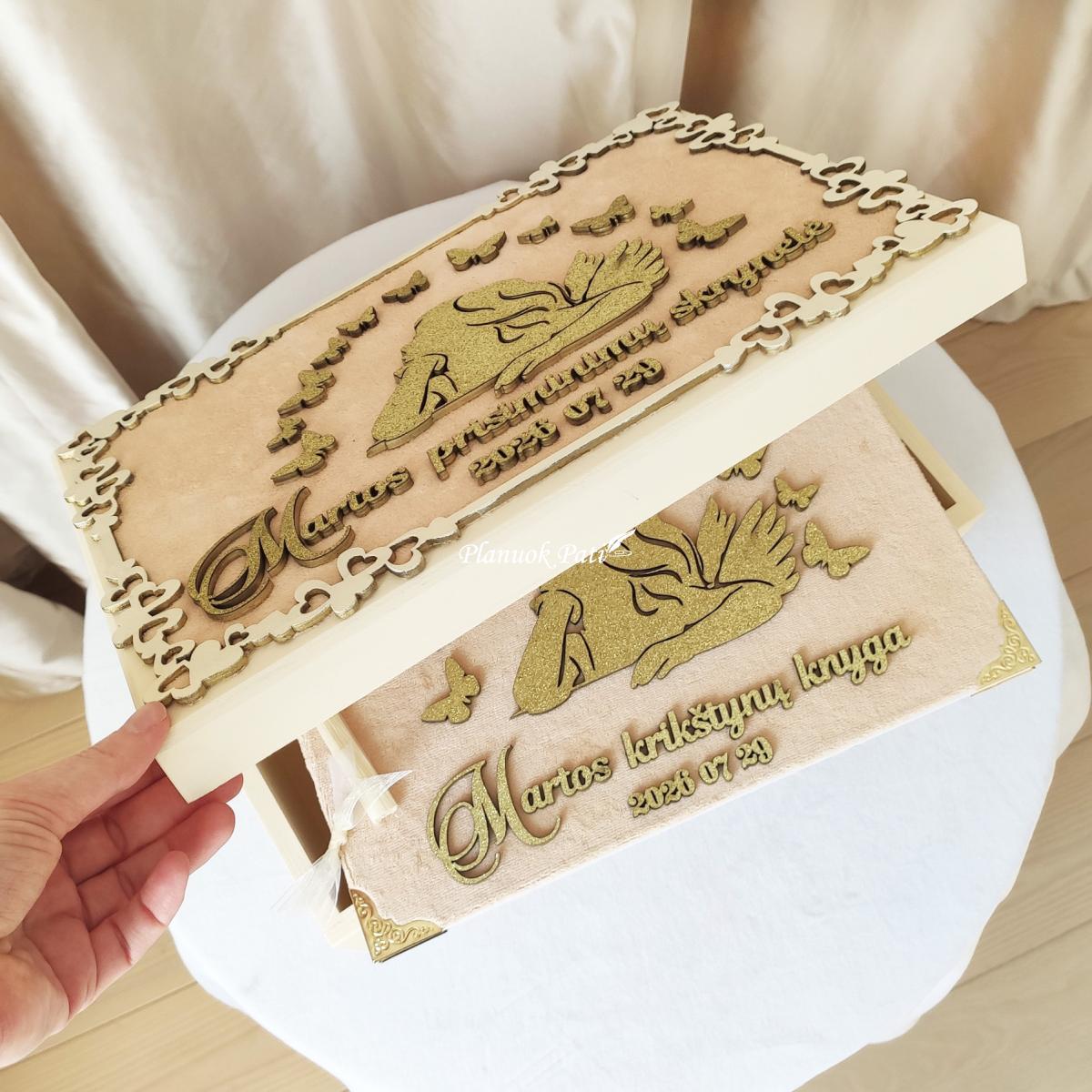 Krikštynų komplektas Tarp drugelių (krikštadėžė 35x24x15cm)