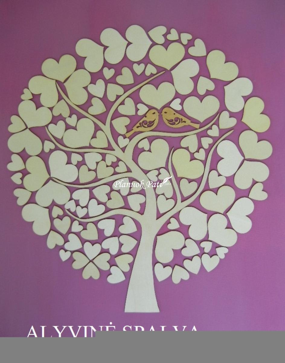 Paveikslas širdučių medis svečių palinkėjimams rašyti (50x70cm)