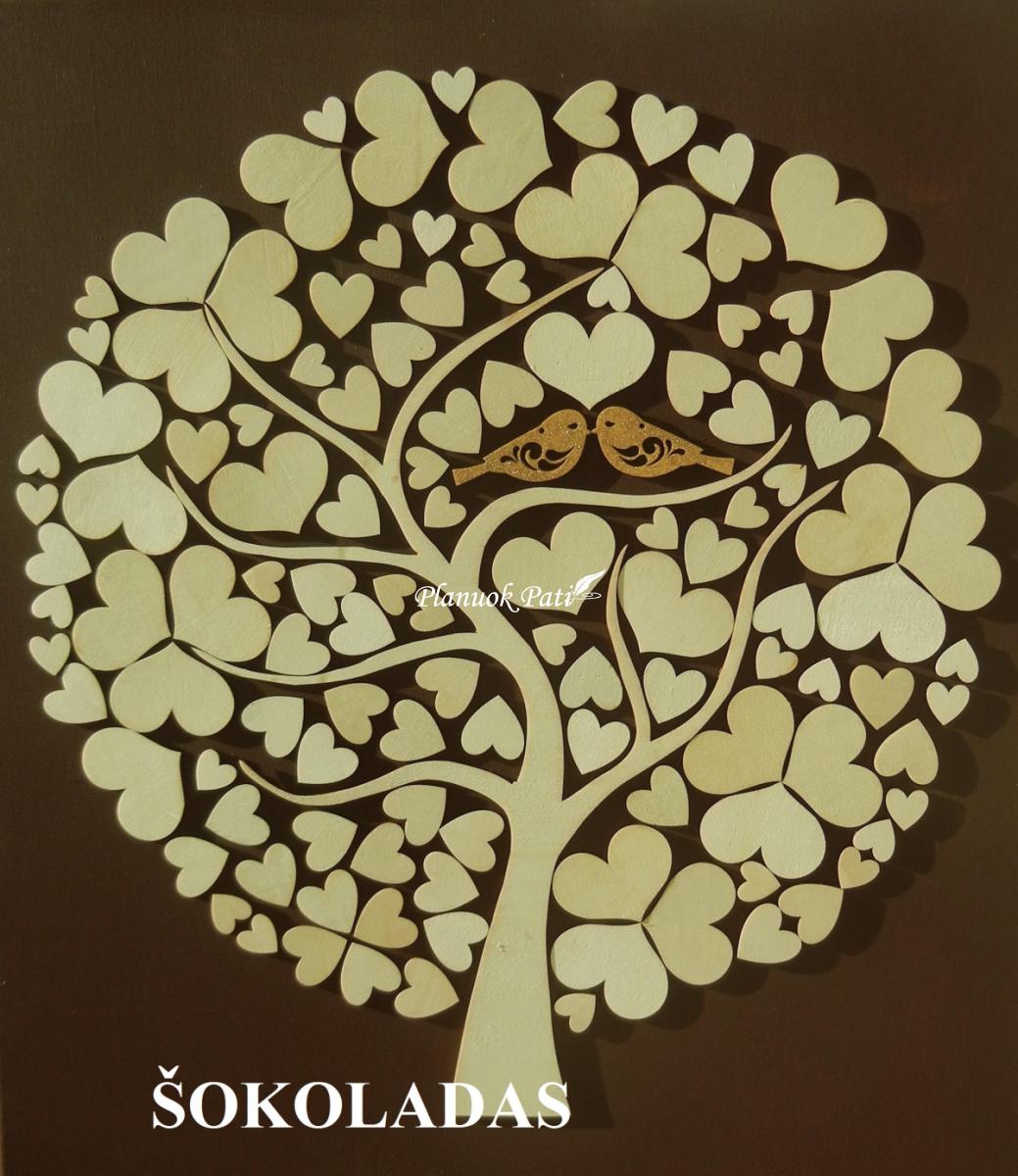 Paveikslas širdučių medis svečių palinkėjimams rašyti (50x70cm)